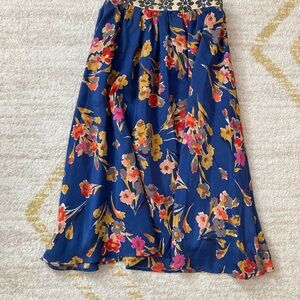 Anthropologie Floral Silk A-Line Midi Skirt
